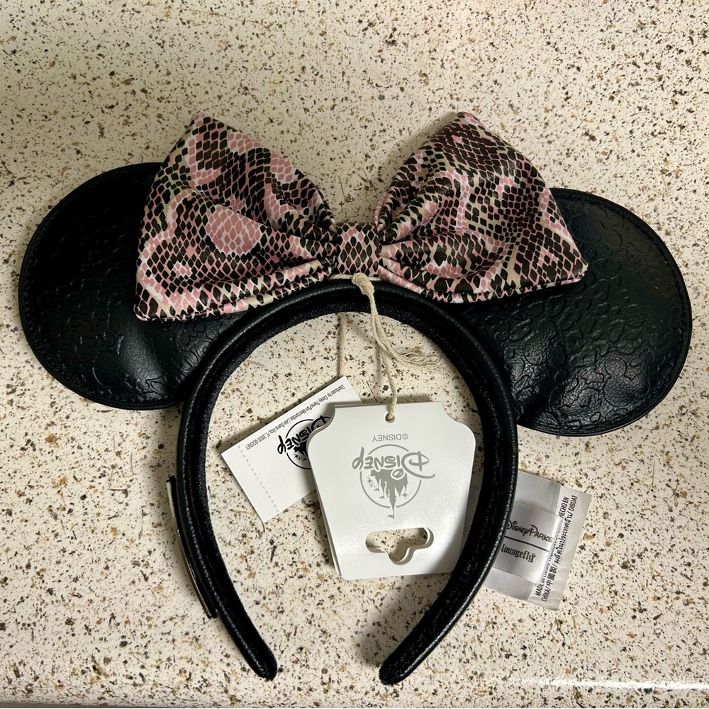 NWT - Loungefly Disney Black and Pink Snake Print Ears Headband